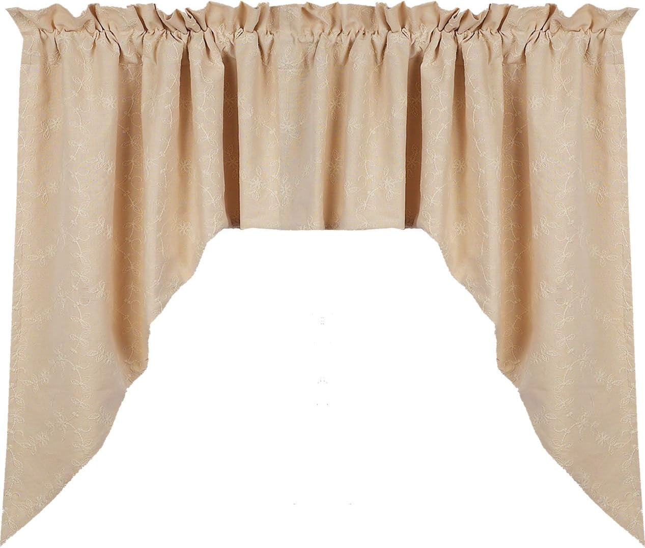 Candlewicking Cream 72" Wide X 36" Long Cotton Lined Curtain Swag