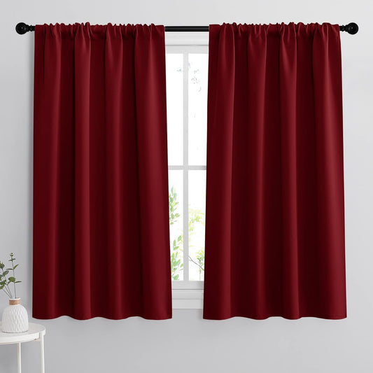 RYB HOME Blackout Curtain Panels Thermal Insulated Kitchen Window Treatment Slot Rod Pocket Top Room Darkening Drapes for Kids Nursery Girl'S Room Bedroom, Wide 42 X Long 54, Burgundy Red, 2 Pieces  RYB HOME   