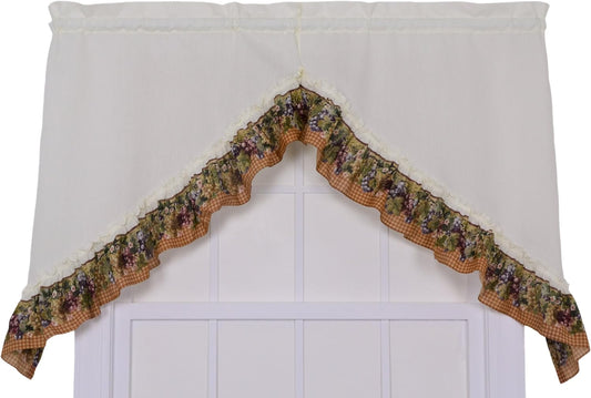 Ellis Curtain Kitchen Collection Tuscan Hills Grapes 60 by 35-Inch Ruffled Swag Curtains, Natural  Ellis Curtain Natural  
