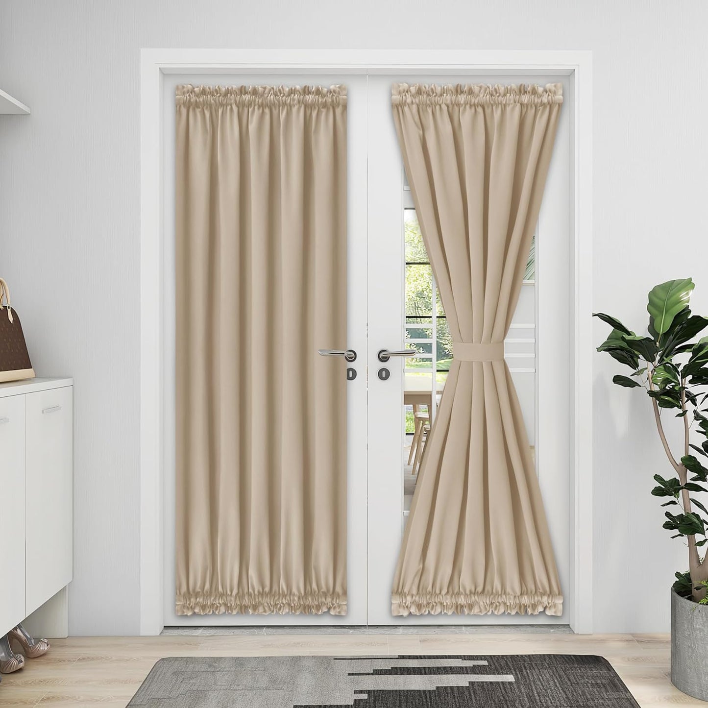 Easy-Going Blackout Door Curtains, Rod Pocket Privacy Light Filtering Sidelight Curtains French Door Curtains with Tieback, 1 Panel, 25X40 Inch, Gray  Easy-Going Beige W52 X L72 Inch 