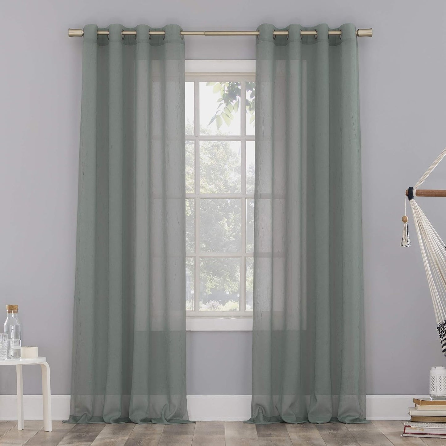 No. 918 Erica Crushed Sheer Voile Grommet Curtain Panel 84.00" X 51.00"  No. 918 Mineral Blue 51" X 84" Panel 