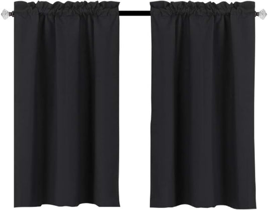 Easy Home Blackout Tier Curtain for Kitchen, Bathroom, Living Room, Thermal Insulated, Room Darkening, Rod Pocket Curtain,2 Panels 36" (W) X36 (L) (Black)  Easy Home Black 36"X36" 