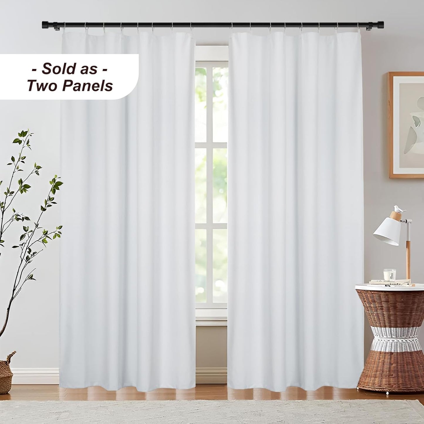 INOVADAY Blackout Curtain Liners 2 Panels Set, Thermal Insulated Light Blocking Liners for Window Curtains 84 Inches Long with Rings (W50 X L80, White)  INOVADAY   
