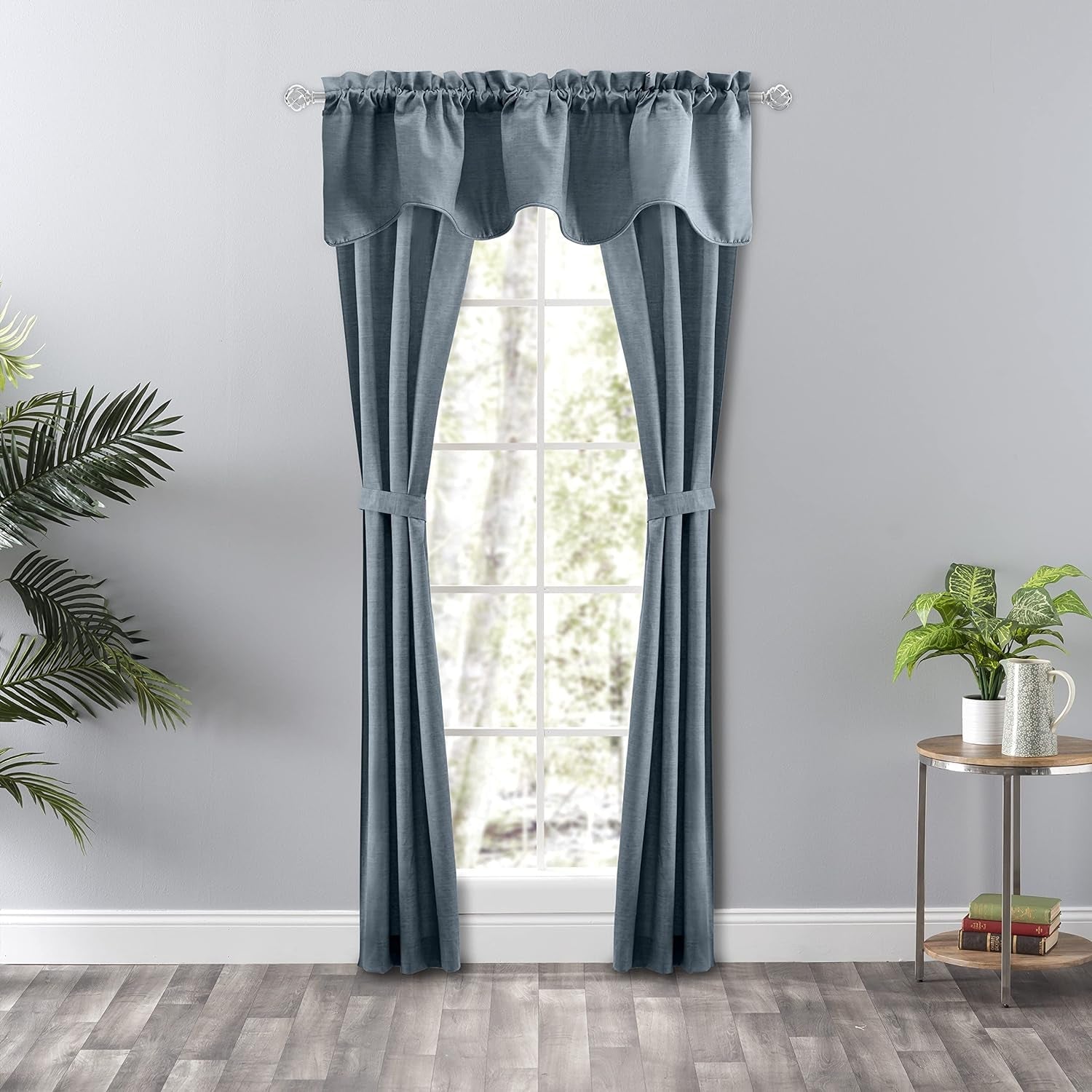 Ellis Curtain Lisa Solid 58" X 15" Lined Scallop Valance, Dusty Blue