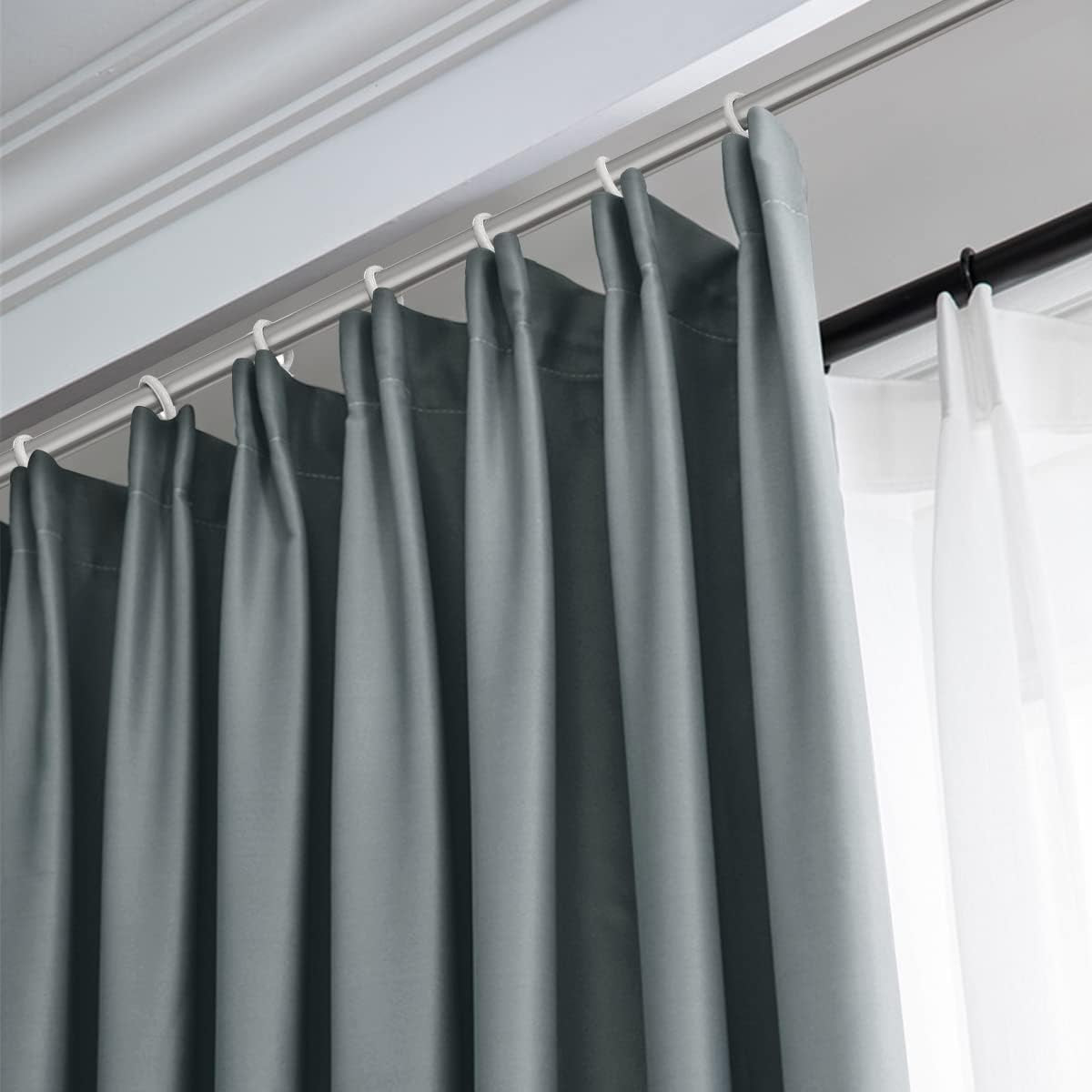 Pinch Pleat Solid Thermal Insulated 95% Greyout Patio Door Curtain Panel Drape for Traverse Rod and Track, Grey 120" W X 84" L (One Panel)