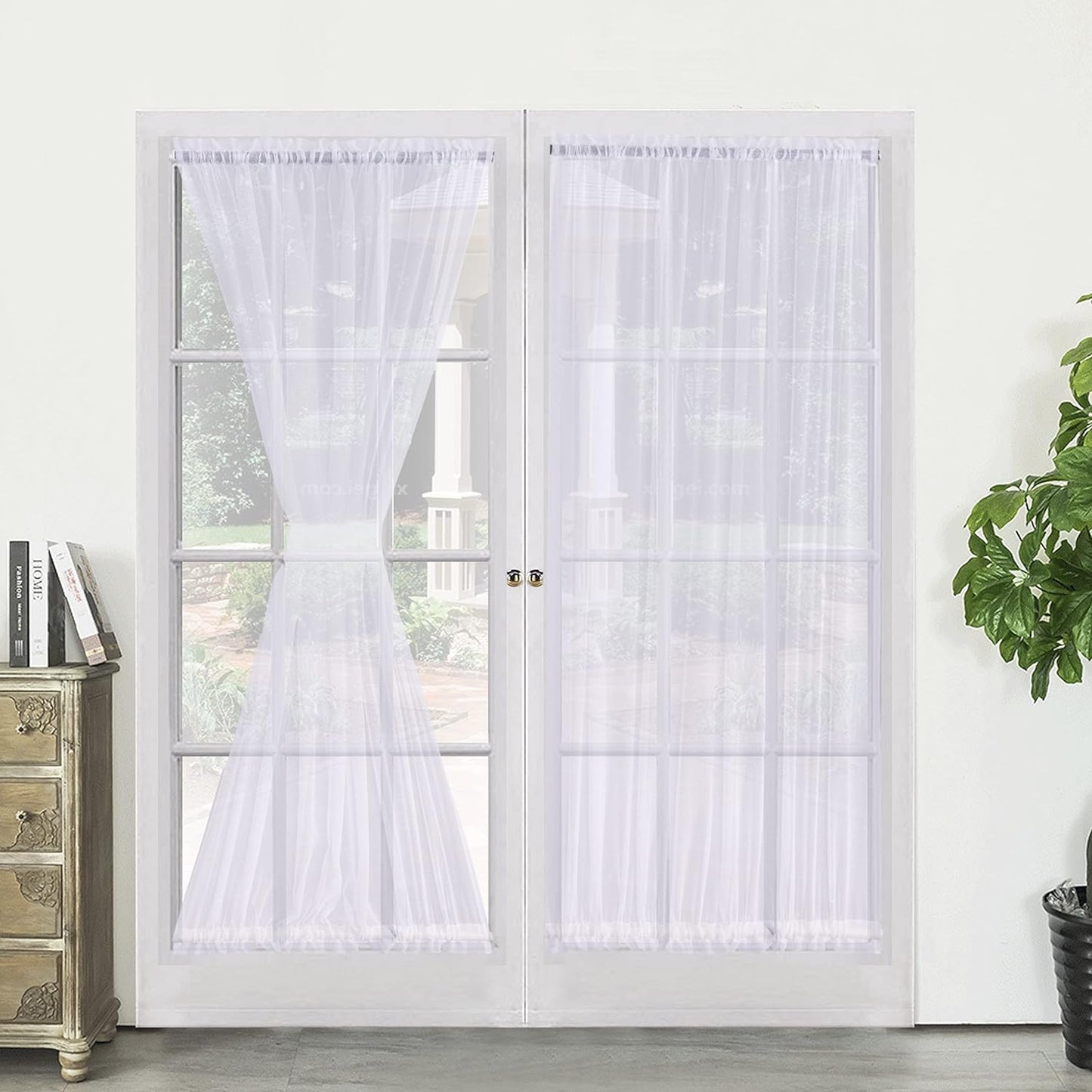 Demetex Sheer French Door Curtains Set of 2 for Back Door Curtains Small Window with Tiebacks Basic Rod Pocket, 30 X 40, White  Demetex White Sheer 54"Wx 72"L 