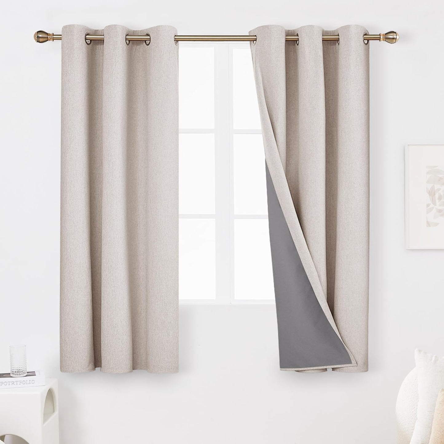 Deconovo Linen Blackout Curtains 84 Inch Length Set of 2, Thermal Curtain Drapes with Grey Coating, Total Light Blocking Waterproof Curtains for Indoor/Outdoor (Light Grey, 52W X 84L Inch)  Deconovo Flaxen 42X63 Inches 