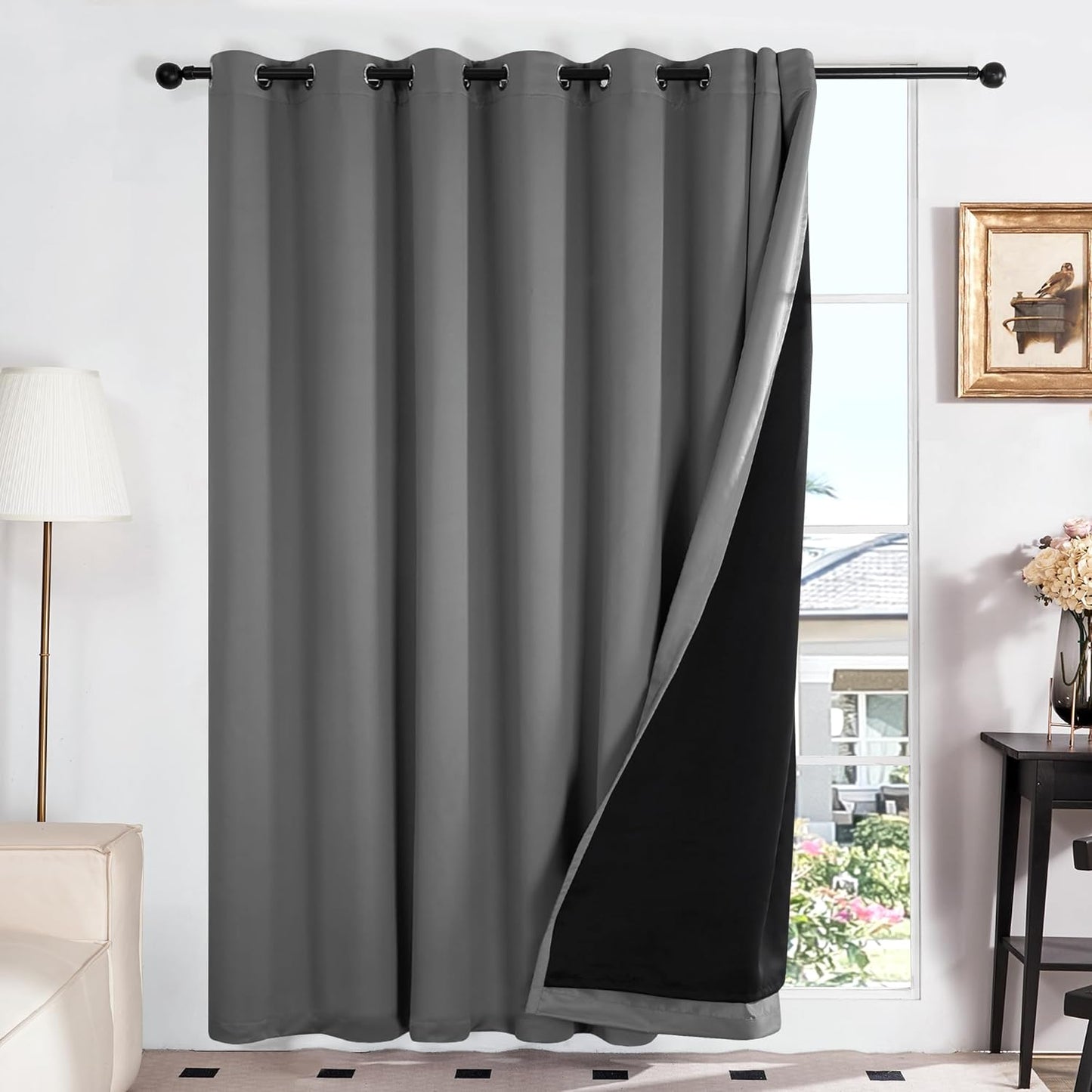 Deconovo 100% White Blackout Curtains, Double Layer Sliding Door Curtain for Living Room, Extra Wide Room Divder Curtains for Patio Door (100W X 84L Inches, Pure White, 1 Panel)  DECONOVO Dark Grey 100W X 95L Inch 