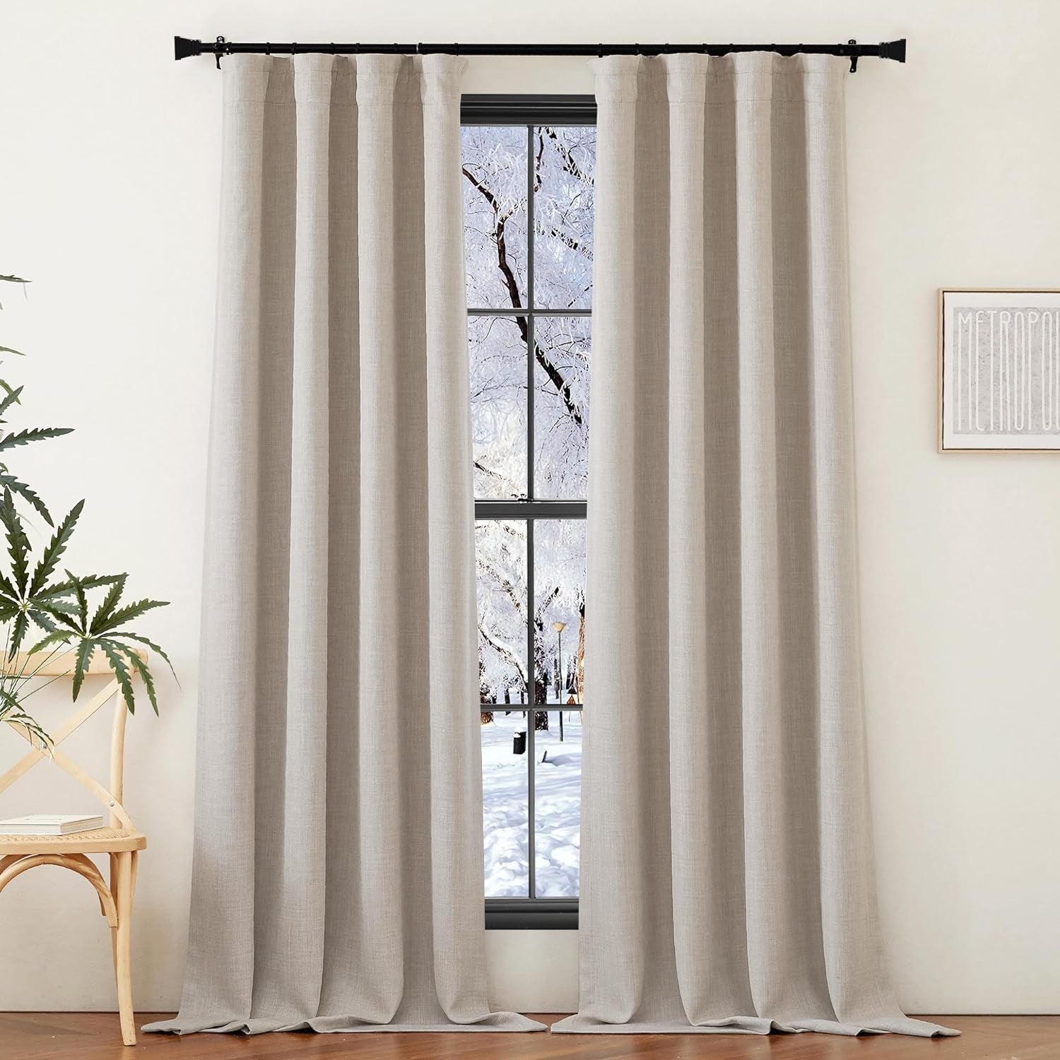 NICETOWN Faux Linen Room Darkening Curtains & Drapes for Living Room, Dual Rod Pockets & Hook Belt Heat/Light Blocking Window Treatments Thermal Drapes for Bedroom, Angora, W52 X L84, 2 Panels  NICETOWN   