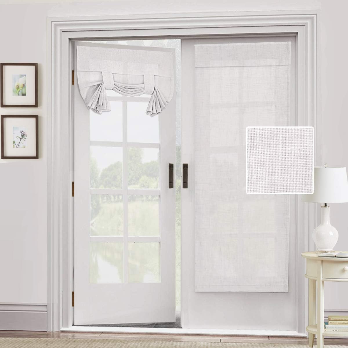 H.VERSAILTEX Natural Linen Blended Door Curtain - Semi Sheer French Door Curtain Light Filtering Tricia Window Door Curtain for Patio Door Tie up Shade, 26 X 68 Inches, 1 Panel, Angora  H.VERSAILTEX Off White 1 