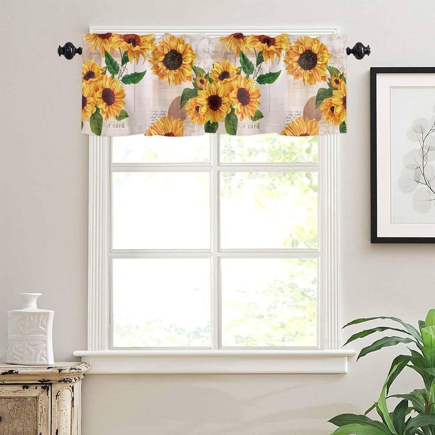 2 Pack Sunflower Valances for Window, Retro Flower Curtains Valance for Kitchen, 3" Rod Pocket Rustic Newspaper Clipping Floral Windows Treatment for Farmhouse Living Bedroom, 54 X 18 Inch, 2 Panel