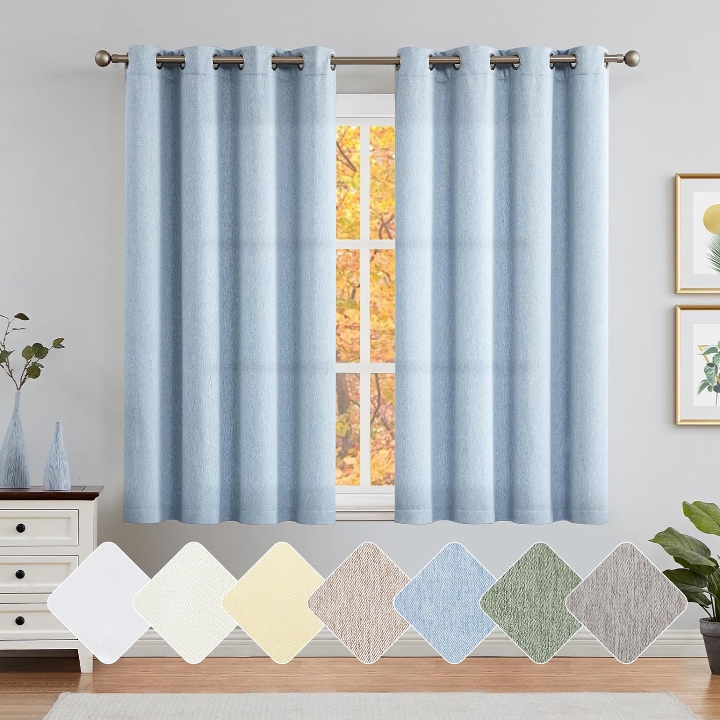 Jinchan Curtains for Bedroom Living Room 84 Inch Long Room Darkening Farmhouse Country Window Curtains Heathered Denim Blue Curtains Grommet Curtains Drapes 2 Panels  CKNY HOME FASHION *Denim Blue 50"W X 63"L 