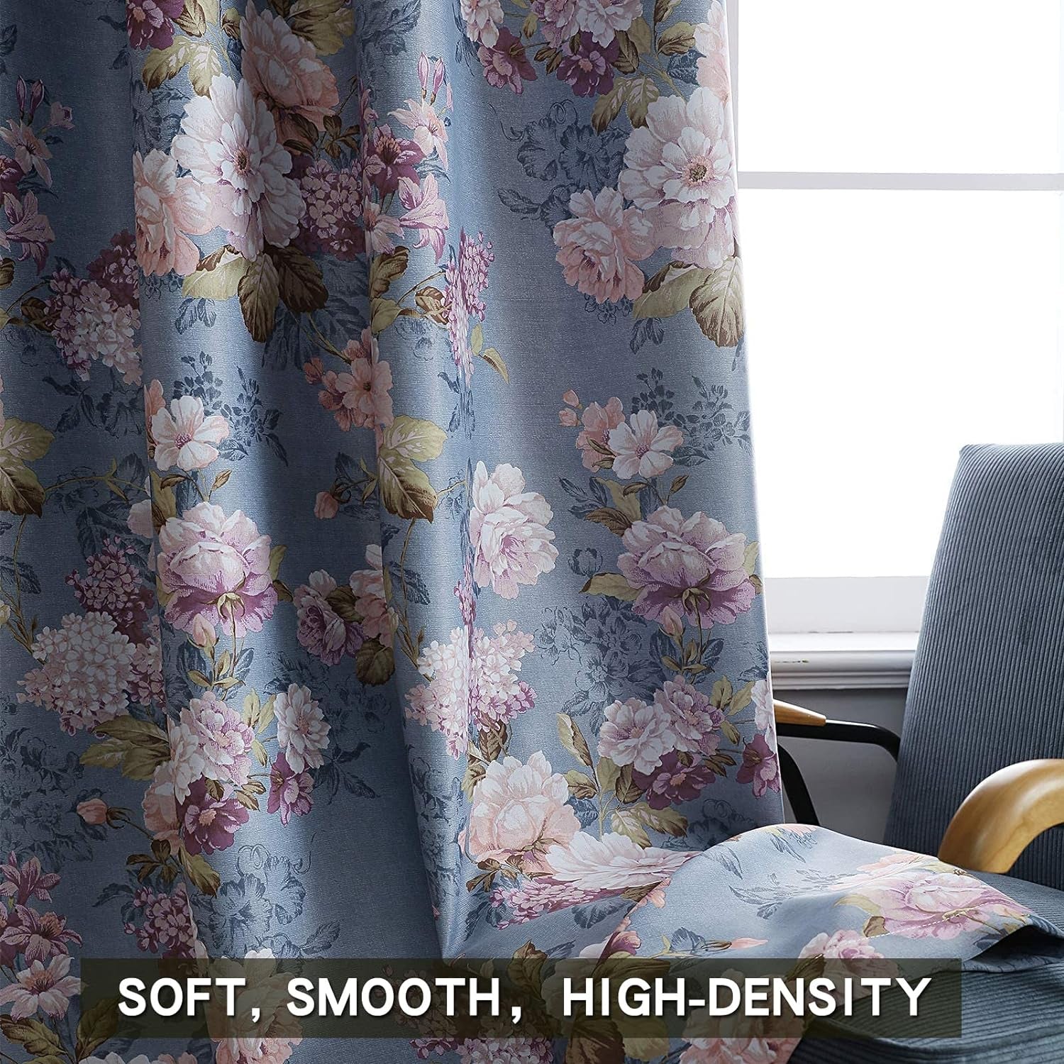 SUOUO Double Sided Floral Blackout Curtains for Bedroom Patterned Vintage Flower Thermal Insulated Window Drapes Room Darkening for Living Room 2 Panels 84 Inches Long Blue  SUOUO   