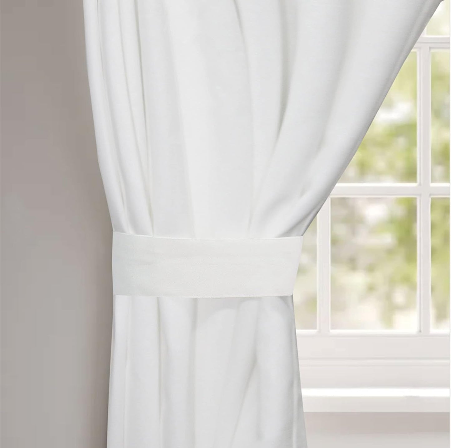 COTTON CRAFT White Curtain Window Panel Drapes - Set of 2 - Thick Cotton Duck Fabric Reverse Tab Top Window Treatment - Bonus Tie Backs - Clean Crisp Elegant Look - Bedroom Living Room - 50 W X 84 L