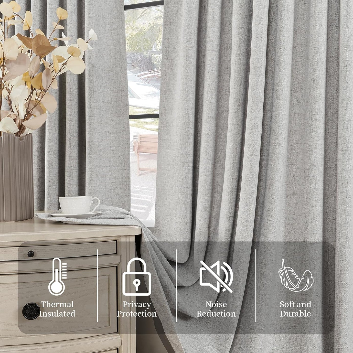 Cniuyhi Full Blackout Curtains Back Tab Pinch Pleat Curtains 108 Inches Long for Living Room, Natural Linen Blended Thermal Insulated Patio Door Pleated Drapes with Hooks, 40" W X 108" L, 1 Panel  Cniuyhi   