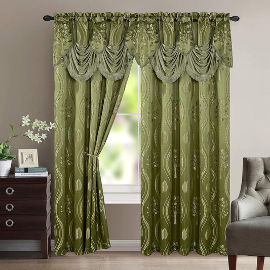 Elegant Comfort Aurora Jacquard Look Curtain Panel Set with Attached Valance 54" X 84 Inch (Set of 2), Sage  ElegantComfort Sage 84"L X 54"W 