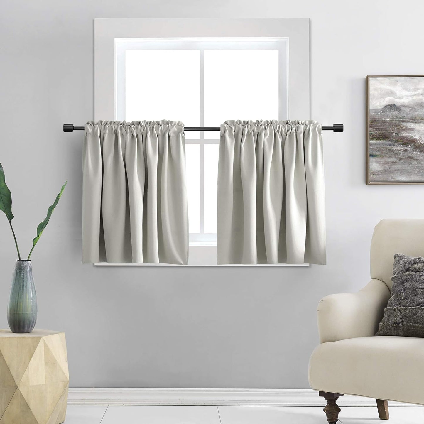 DONREN 24 Inch Length Curtains- 2 Panels Blackout Thermal Insulating Small Curtain Tiers for Bathroom with Rod Pocket (Black,42 Inch Width)  DONREN Light Grey 42" X 24" 