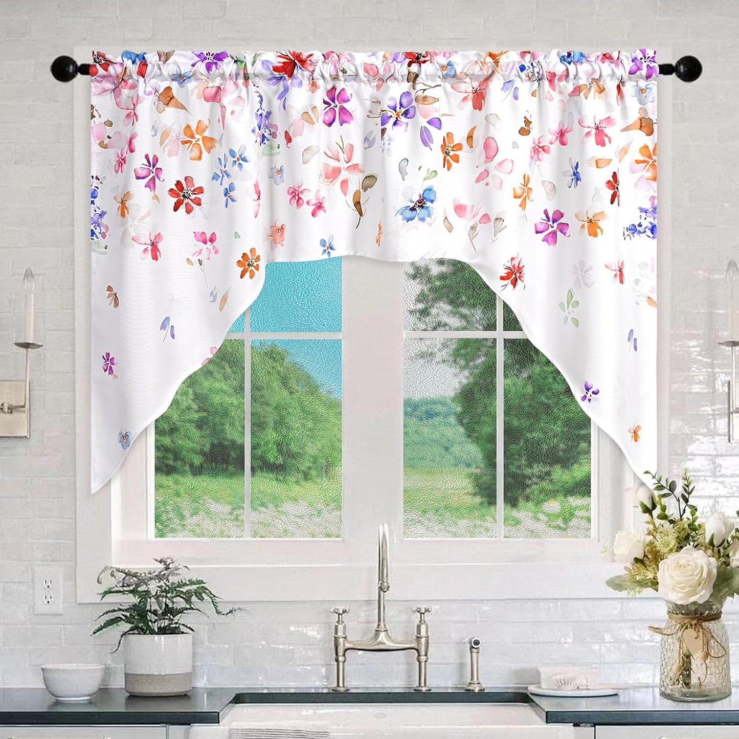 FRAMICS Floral Window Curtains for Living Room Floral Curtains 63 Inch Length 2 Panels Colorful Flowers Curtains for Bedroom Light Filtering Rod Pocket Curtains, 52" W X 63" L  FRAMICS White 60"W X 36"L 