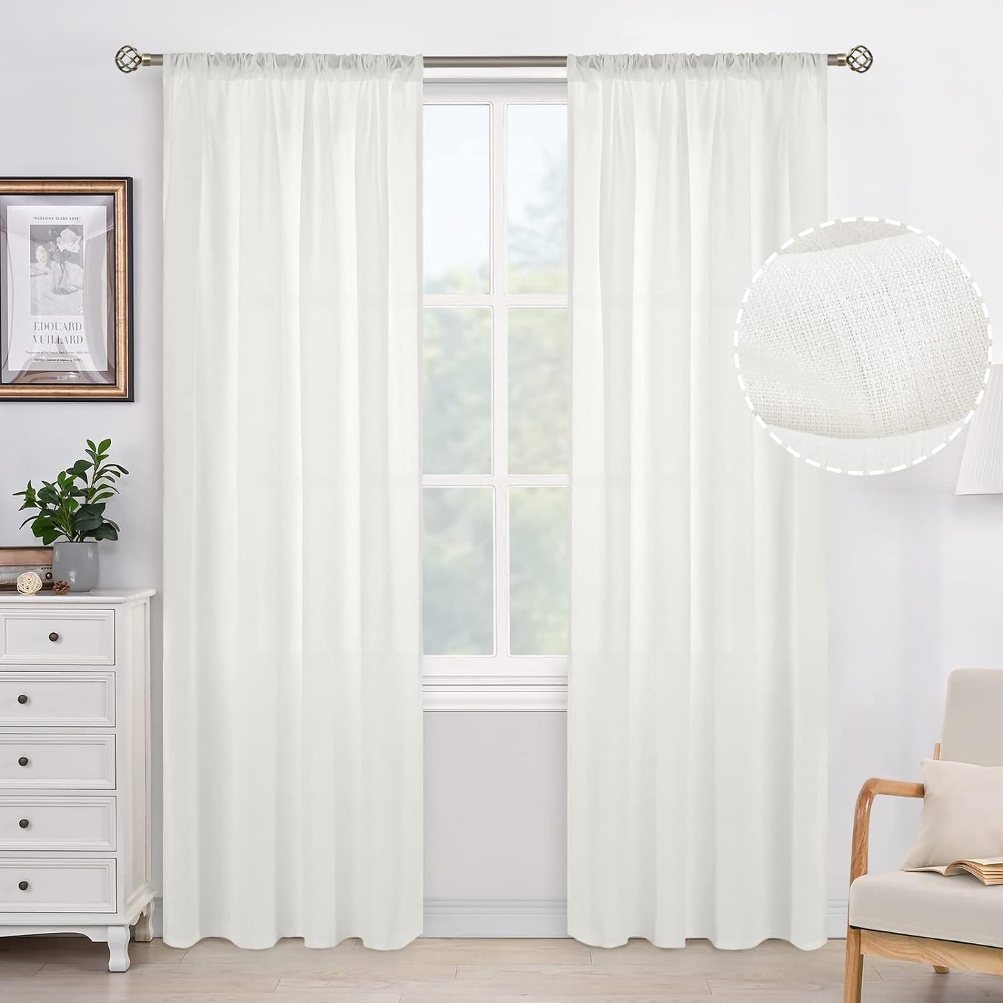 Bgment White Semi Sheer Curtains 95 Inch for Bedroom, Linen Look Rod Pocket Light Filtering Privacy Sheer Curtains for Living Room, Opaque White Sheer Curtains 2 Panels, Each 42 X 95 Inch  BGment Ivory Cream 42W X 84L 