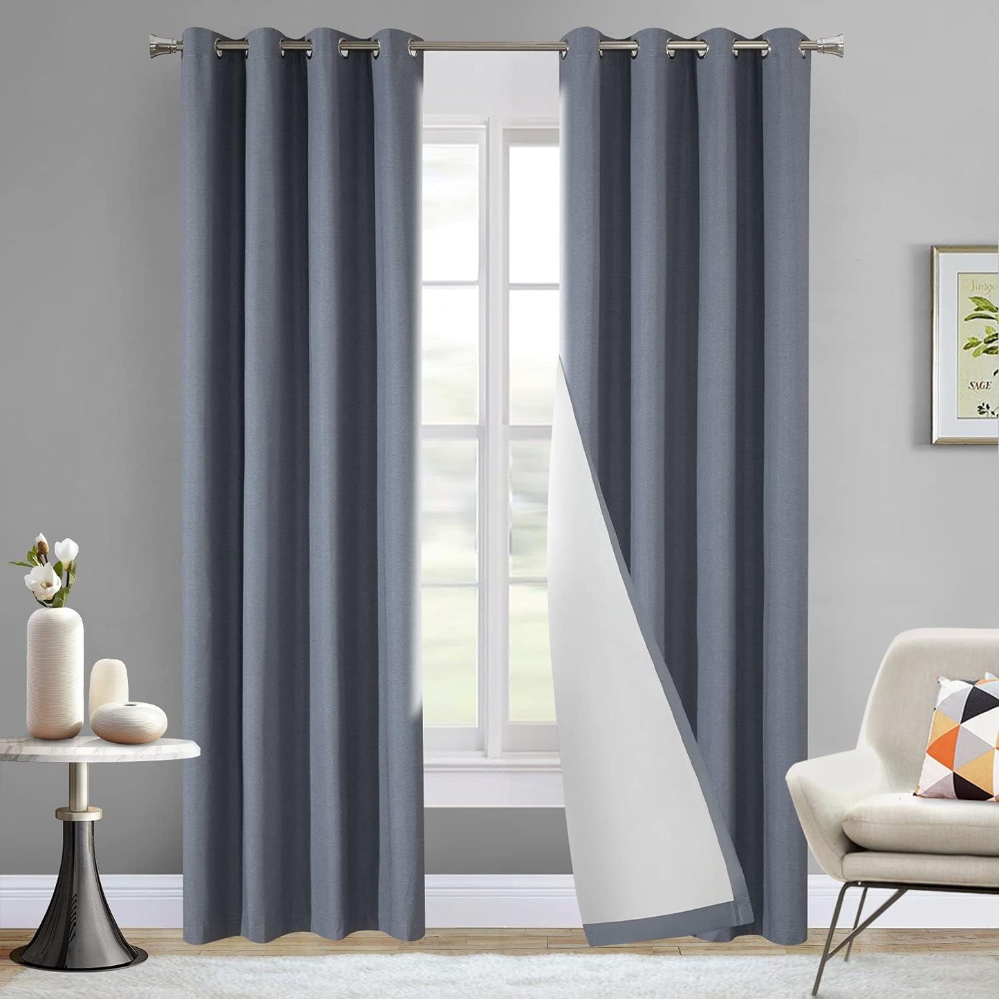 LOYOLADY Dark Grey Blackout Curtains 102 Inches Long 2 Panels Set Thermal Insulated Curtains for Living Room Grommet Noise Reduce Curtains for Bedroom 52" W X 102" L  LoyoLady Home Textiles Haze Blue 100 Blackout Curtains, Grommet 2 X ( 72" W X 84" L ) 