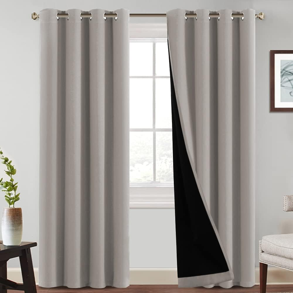 Princedeco 100% Blackout Curtains 84 Inches Long Pair of Energy Smart & Noise Blocking Out Drapes for Baby Room Window Thermal Insulated Guest Room Lined Window Dressing(Desert Sage, 52 Inches Wide)  PrinceDeco Simply Taupe 52"W X84"L 