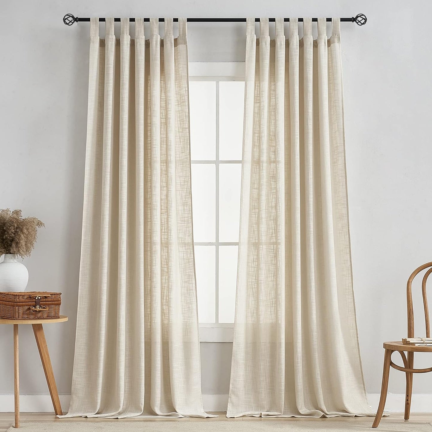 VOILYBIRD Natural Linen Semi Sheer Curtains Tab Top Light Filtering Elegant Curtains & Drapes for Living Room 52 X 84 Inch Length, Set of 2 Panels  VOILYBIRD Beige W52 X L84 