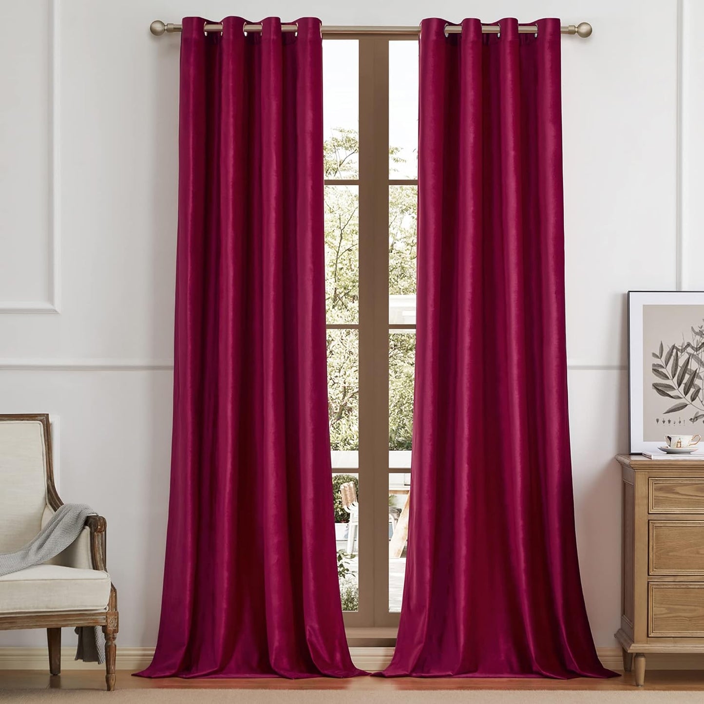 BULBUL Velvet Gold Curtains 84 Inch Length- Living Room Blackout Thermal Window Drapes Darkening Decor Grommet Curtains for Bedroom Set of 2 Panels  BULBUL Ruby Red 52"W X 90"L 