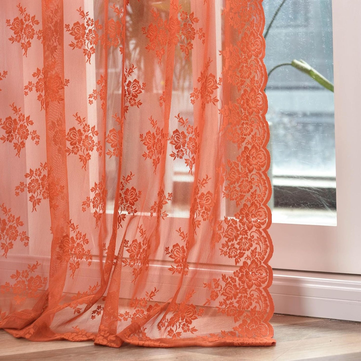 Kotile Sage Green Sheer Valance Curtain for Windows, Rustic Floral Spring Sheer Window Valance Curtain 18 Inch Length, Light Filtering Rod Pocket Lace Valance, 52 X 18 Inch, 1 Panel, Sage Green  Kotile Textile Burnt Orange 52 In X 54 In (W X L) 