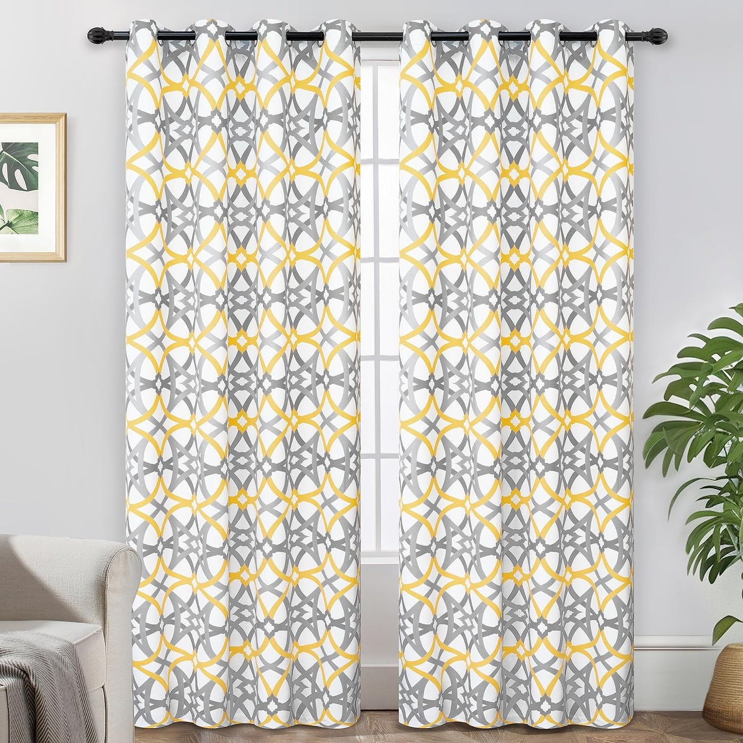 Driftaway Alexander Thermal Blackout Grommet Unlined Window Curtains Spiral Geo Trellis Pattern Set of 2 Panels Each Size 52 Inch by 84 Inch Red and Gray  DriftAway Golden Yellow/Gray 52"X102" 