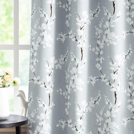 White Grey Blackout Curtains for Bedroom 84 Inch Length Floral Printed Living Room Curtain Panels for Farmhouse Décor Blossom Thermal Energy Efficient Light Blocking Window Curtain 50"W 2Pcs  Fmfunctex Blossom/ Grey 50"W X 84"L 2Pcs 