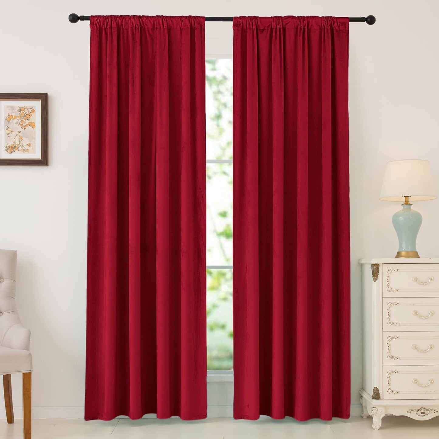 Nanbowang Green Velvet Curtains 63 Inches Long Dark Green Light Blocking Rod Pocket Window Curtain Panels Set of 2 Heat Insulated Curtains Thermal Curtain Panels for Bedroom  nanbowang Red 52"X84" 