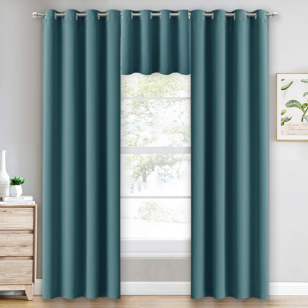 NICETOWN Blackout Kitchen Curtain for Windows - Grommet Window Valance Thermal Insulated Curtain Tier for Bedroom/Living Room/Dining Room/Christmas, 52W X 18L 1.2 Inches Header, 1 Piece, Sea Teal