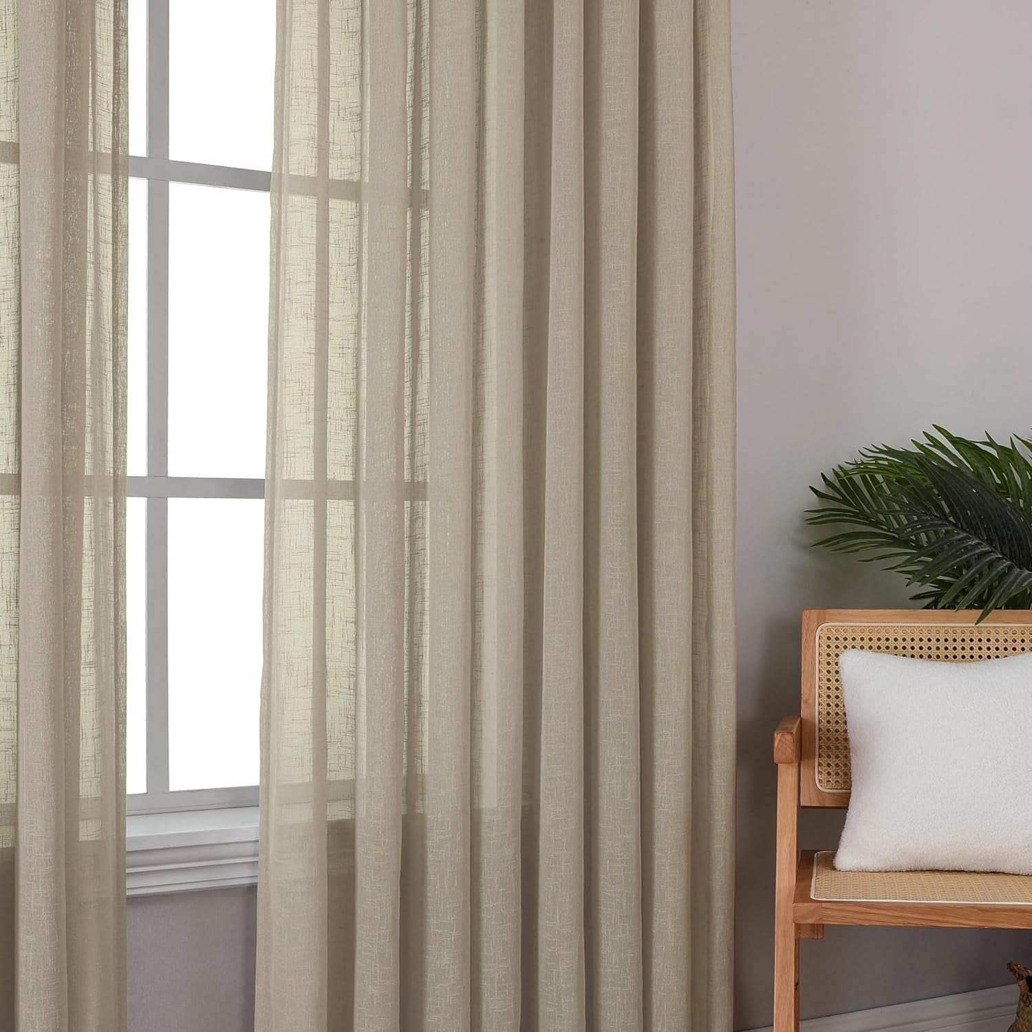 Hascemon Pinch Pleated Curtains, Sheer Drapes Light Filtering Curtains for Living Room and Bedroom Decor (1Panel, Light-Brown,100X96)  Hascemon   