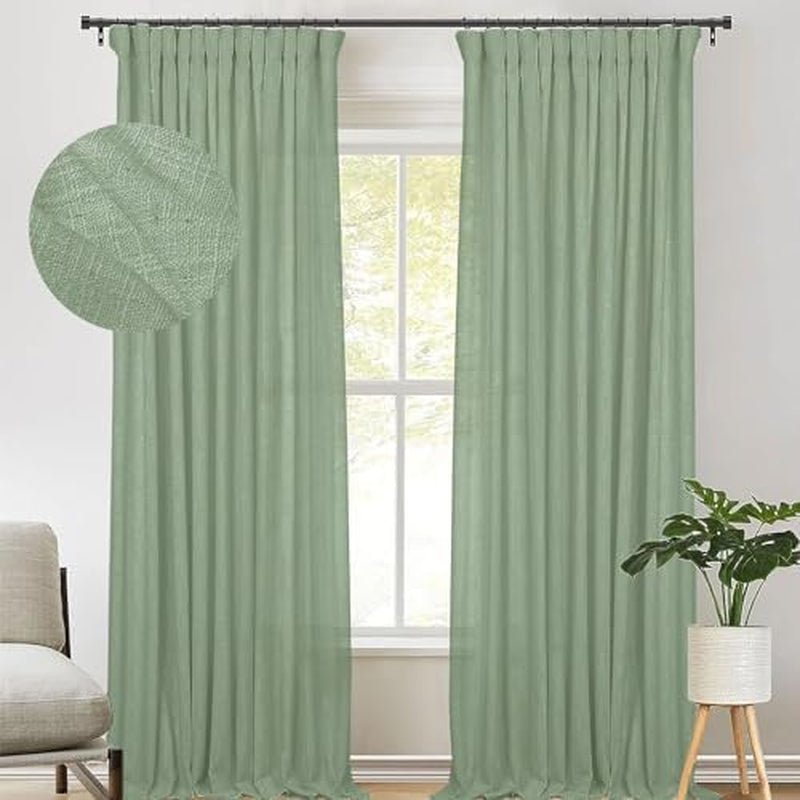 Zeerobee Beige White Linen Curtains for Living Room/Bedroom Linen Curtains 96 Inches Long 2 Panels Linen Drapes Farmhouse Pinch Pleated Curtains Light Filtering Privacy Curtains, W50 X L96  zeerobee 07 Sage Green 50"W X 90"L 
