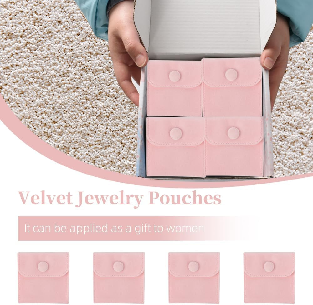 20PCS Velvet Jewelry Pouches with Snap Button, Small Microfiber Velvet Jewelry Bag for Storing Ring Bracelets Necklaces Earring(Pink)