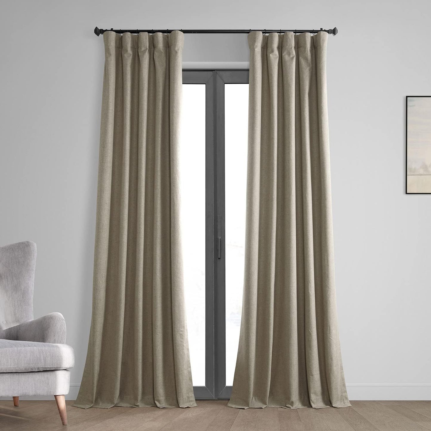 HPD Half Price Drapes Vintage Blackout Curtains for Bedroom - 96 Inches Long Thermal Cross Linen Weave Full Light Blocking 1 Panel Blackout Curtain, (50W X 96L), Millennial Grey  Exclusive Fabrics & Furnishings Warm Taupe 50W X 108L 