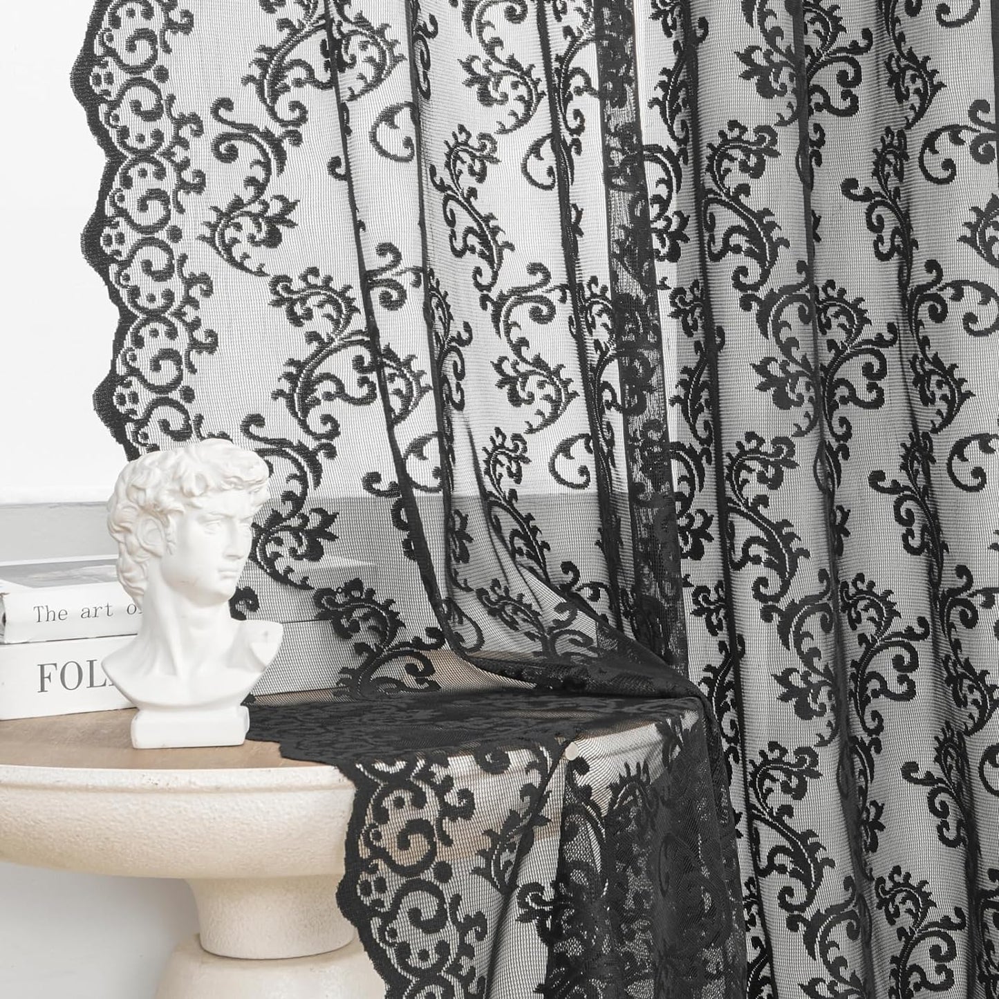 Blush Pink Lace Curtains 84 Inches Long 2 Panels Vintage French Floral Sheer Curtains for Living Room Bedroom Victorian Paisley Drapes Rod Pocket Light Filtering Crochet Window Decor, 52X84  FOLKSIDE Black W52''Xl63'' 