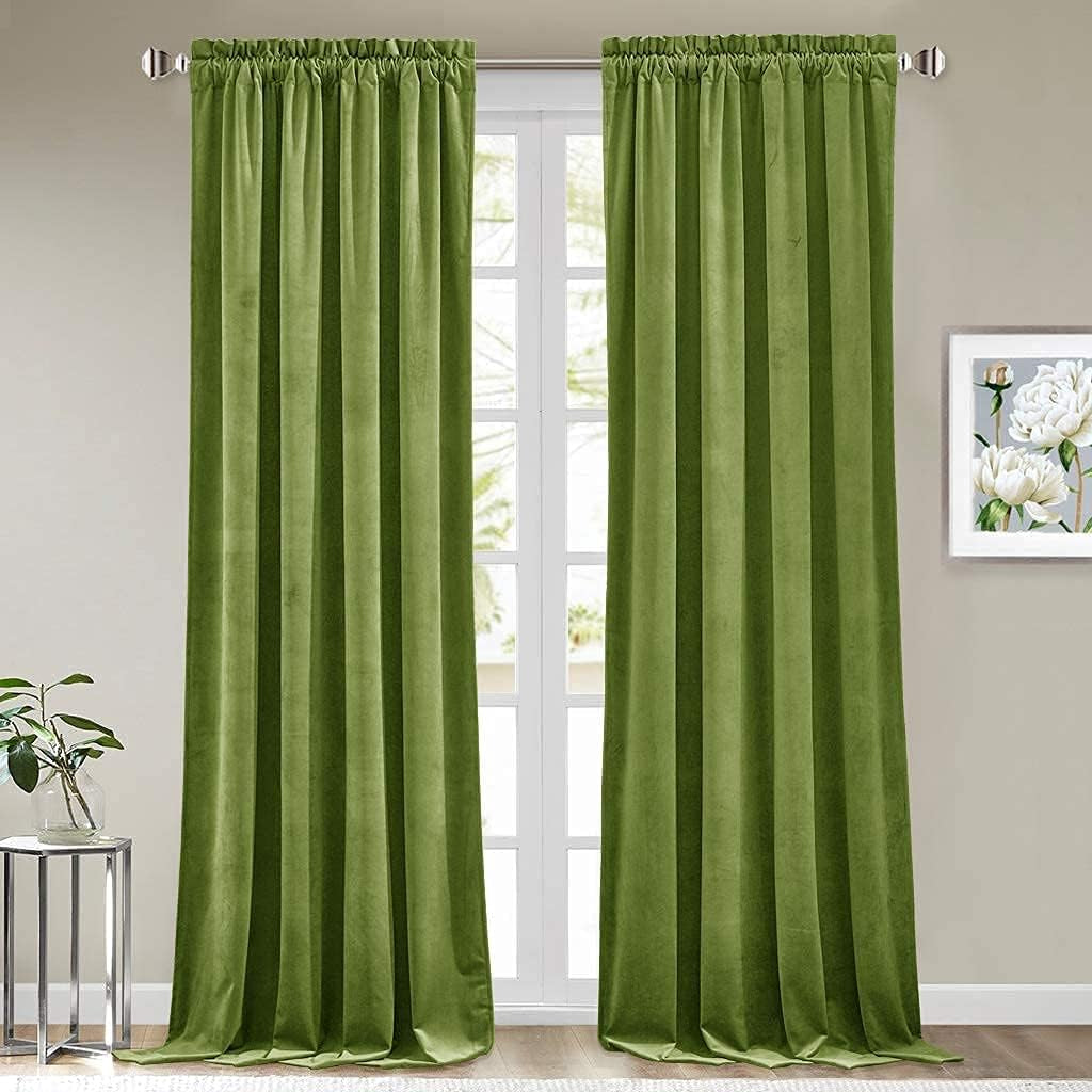 Stangh Theater Red Velvet Curtains - Super Soft Velvet Blackout Insulated Curtain Panels 84 Inches Length for Living Room Holiday Decorative Drapes for Master Bedroom, W52 X L84, 2 Panels  StangH Grass Green W52" X L108" 