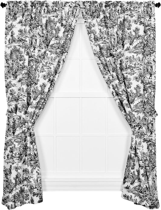 Ellis Curtain Victoria Park Toile 68-Inch-By-84 Inch Tailored Panel Pair with Tiebacks, Black  Ellis Curtain Black 68 X 84 Tieback 