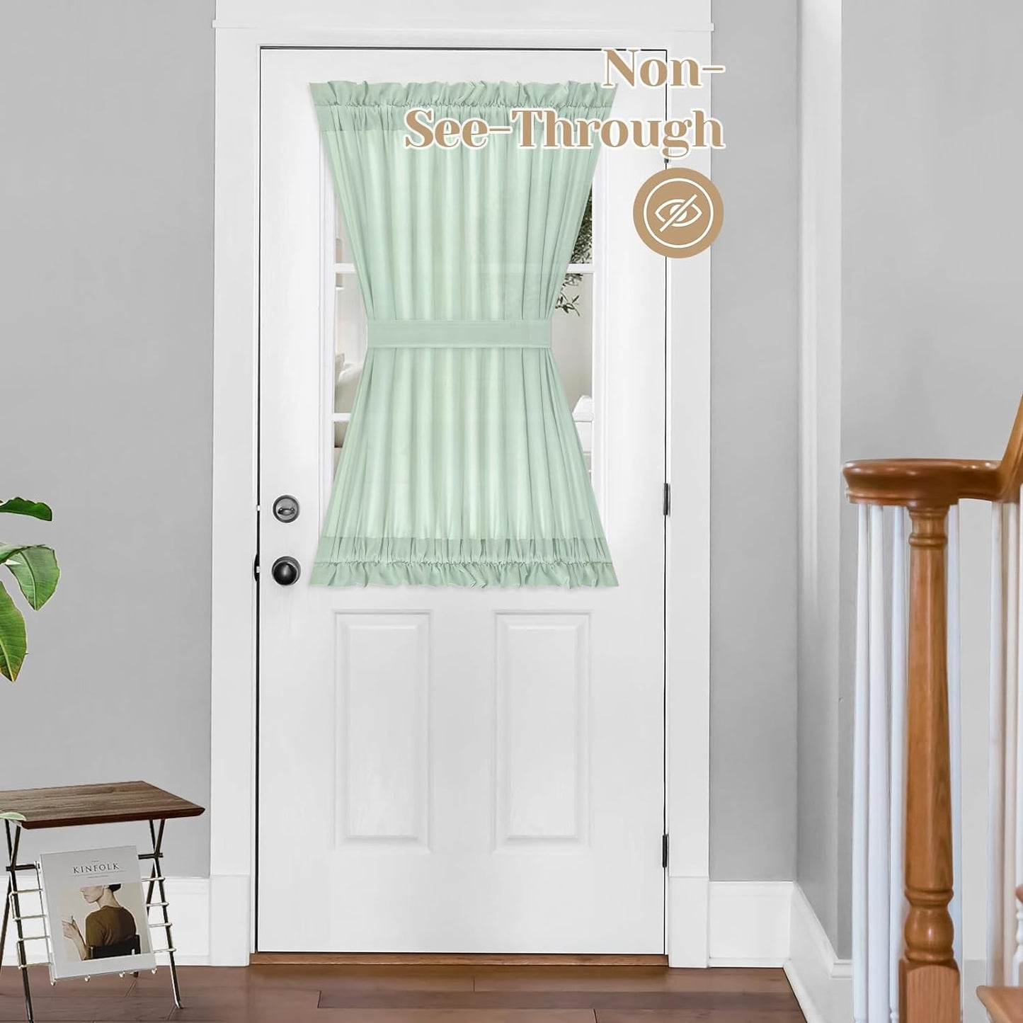 HOMEIDEAS Non-See-Through Sidelight Curtains for Front Door, Privacy Semi Sheer Door Window Curtains, Rod Pocket Light Filtering French Door Curtains with Tieback, (1 Panel, White, 26W X 72L)  HOMEIDEAS Sage Green 1 Panel-54 X 40 