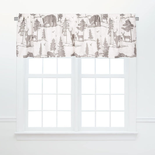 C&F Home Henderson Hideaway Valance Cotton Window Treatment Curtain Grey and White Rustic Wilderness Pattern Bear Trees Lodge Cabin Rustic Beige