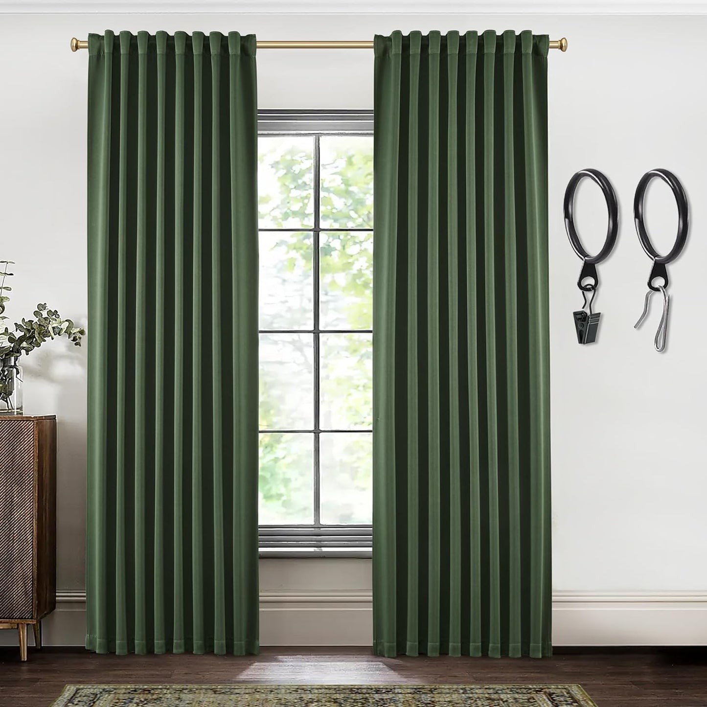 SHINELAND Beige Room Darkening Curtains 105 Inches Long for Living Room Bedroom,Cortinas Para Cuarto Bloqueador De Luz,Thermal Insulated Back Tab Pleat Blackout Curtains for Sunroom Patio Door Indoor  SHINELAND Olive Green 2X(52"Wx84"L) 