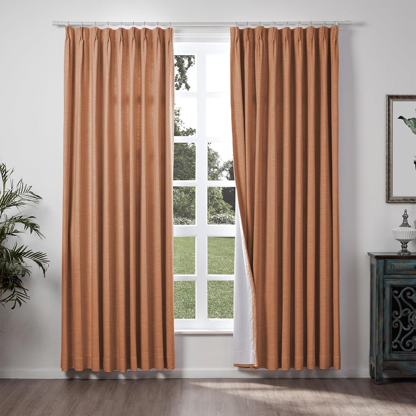 Chadmade 50" W X 63" L Polyester Linen Drape with Blackout Lining Pinch Pleat Curtain for Sliding Door Patio Door Living Room Bedroom, (1 Panel) Sand Beige Tallis Collection  ChadMade Orange Copper (26) 72Wx84L 