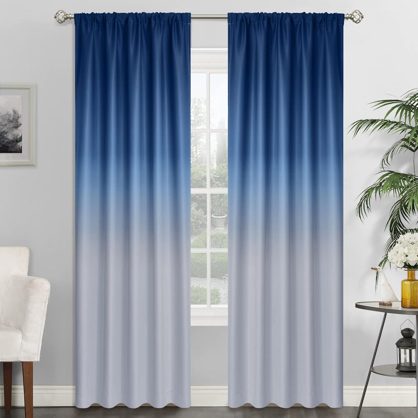 Simplehome Ombre Room Darkening Curtains for Bedroom, Light Blocking Gradient Purple to Greyish White Thermal Insulated Rod Pocket Window Curtains Drapes for Living Room,2 Panels, 52X84 Inches Length  SimpleHome Blue 1 52W X 84L / 2 Panels 