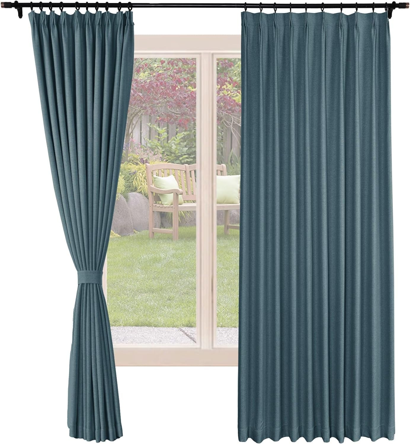 Frelement Blackout Curtains Natural Linen Curtains Pinch Pleat Drapery Panels for Living Room Thermal Insulated Curtains, 52" W X 63" L, 2 Panels, Oasis  Frelement 20 Dark Blue (52Wx84L Inch)*2 