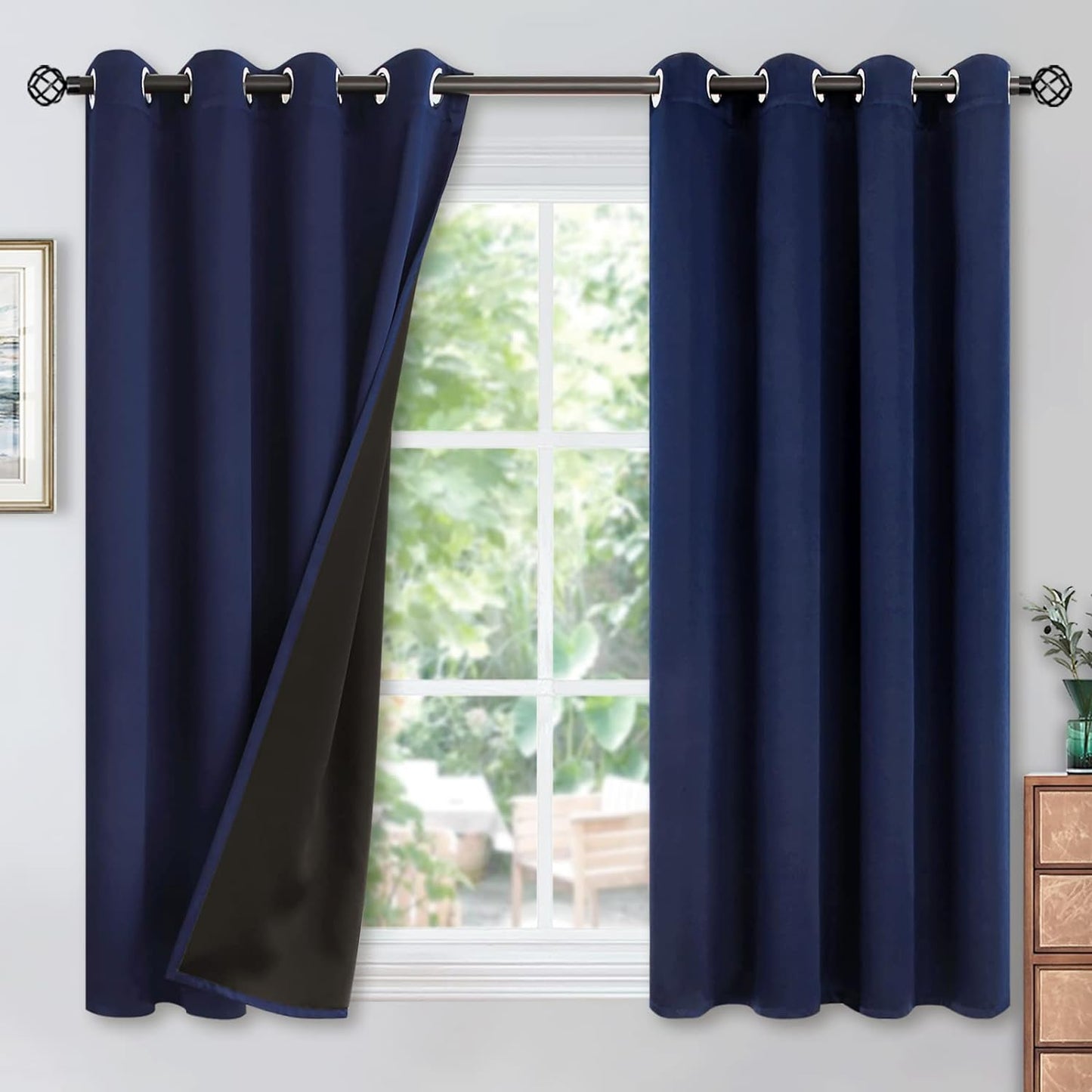 Youngstex Black 100% Blackout Curtains 63 Inches for Bedroom Thermal Insulated Total Room Darkening Curtains for Living Room Window with Black Back Grommet, 2 Panels, 42 X 63 Inch  YoungsTex Navy 52W X 54L 