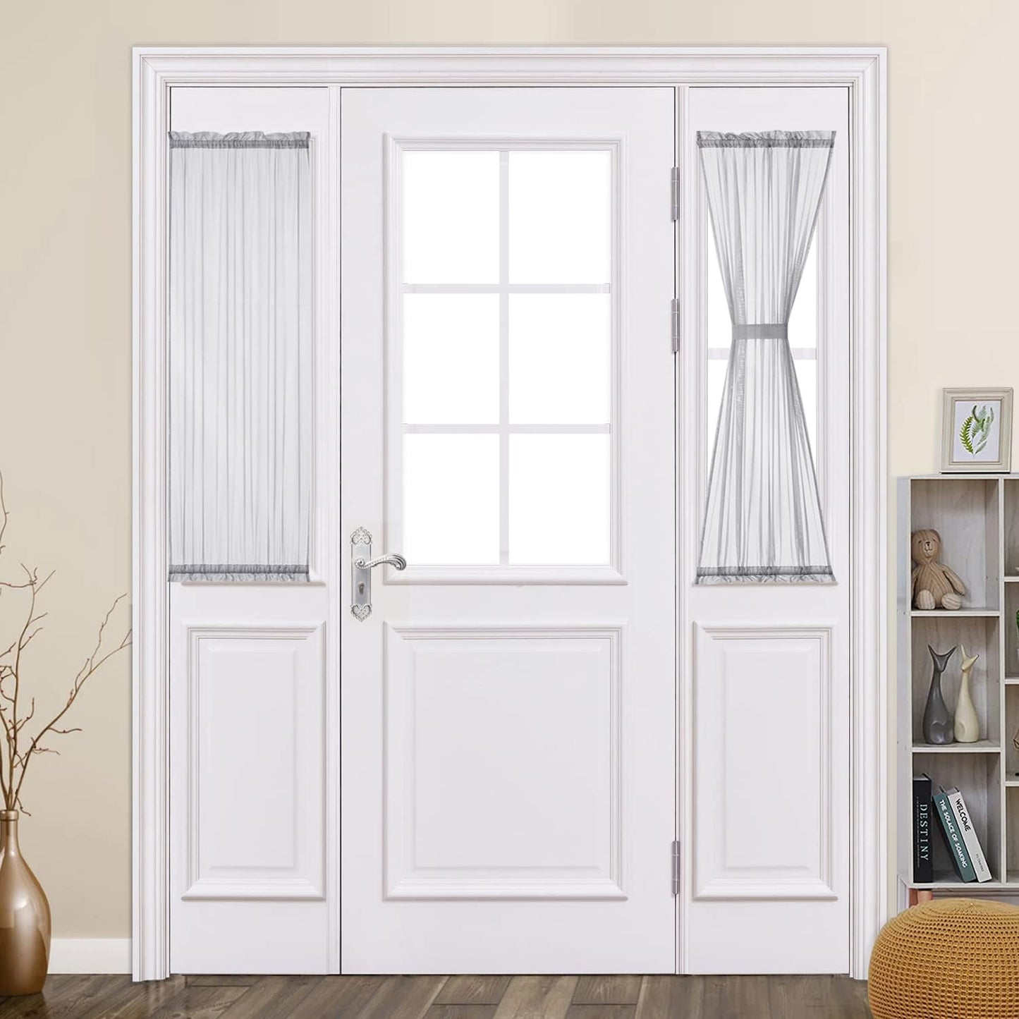 MIULEE French Door Sheer Curtains for Front Back Patio Glass Door Light Filtering Window Treatment with 2 Tiebacks 54 Wide and 72 Inches Length, White, Set of 2  MIULEE Light Grey 25"W X 40"L 