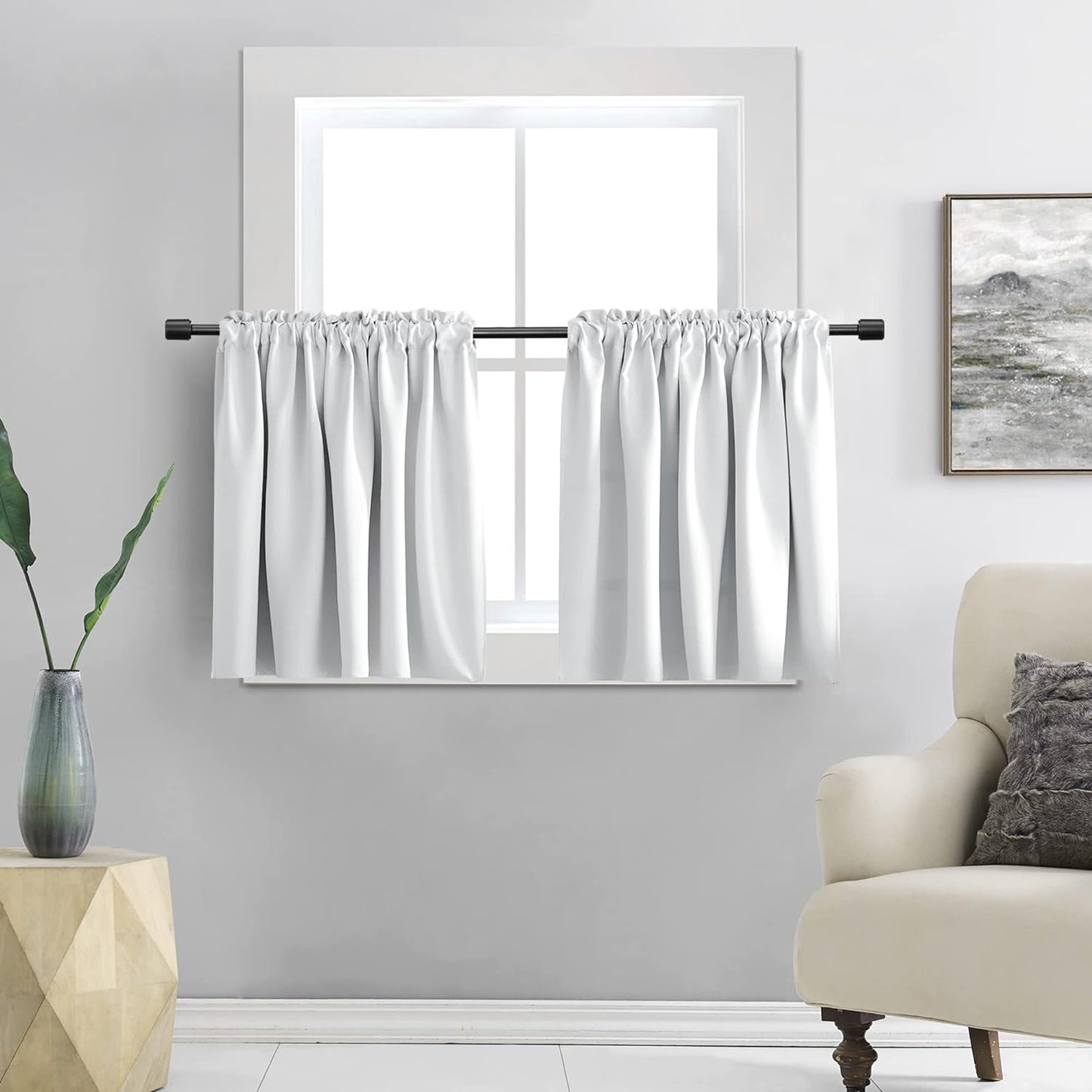 DONREN 24 Inch Length Curtains- 2 Panels Blackout Thermal Insulating Small Curtain Tiers for Bathroom with Rod Pocket (Black,42 Inch Width)  DONREN Offwhite 42" X 24" 