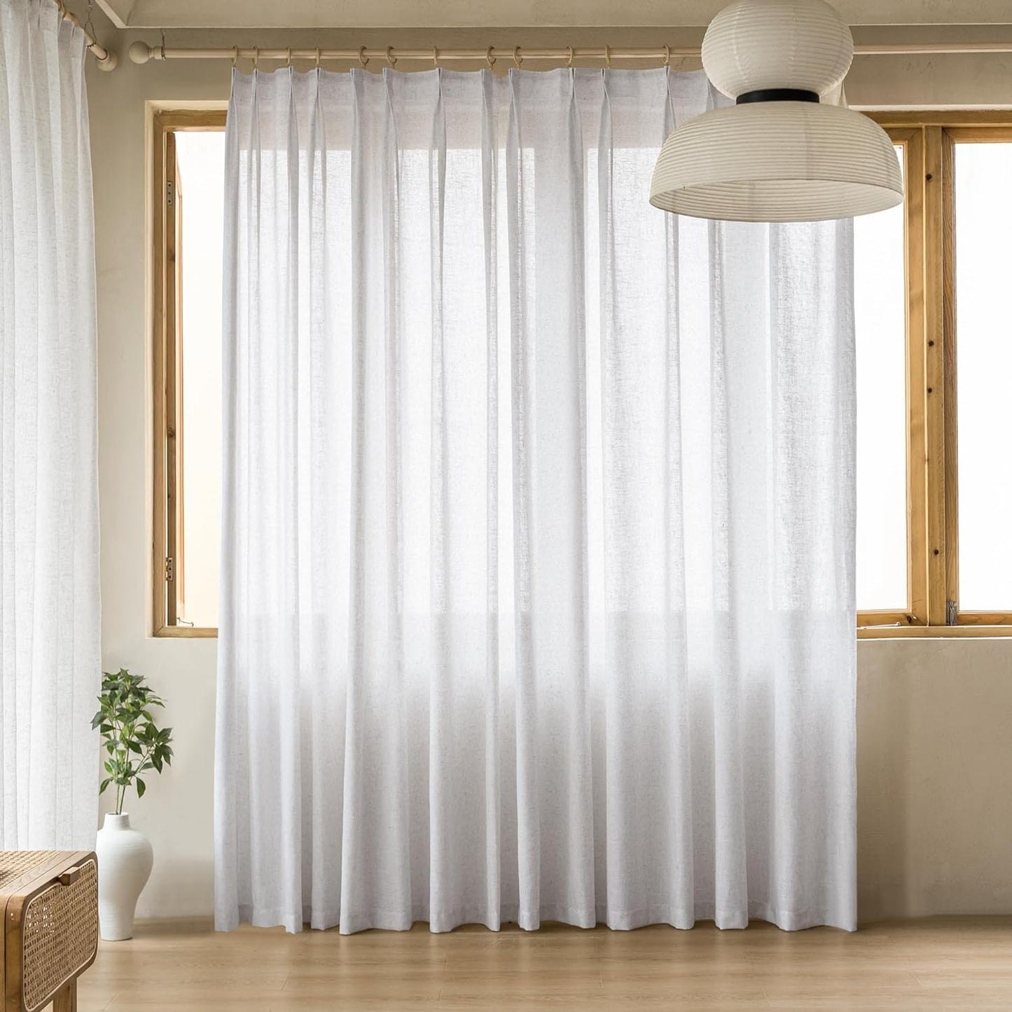MAIHER Extra Wide Pinch Pleated Drapes 108 Inches Long, Faux Linen Light Filtering Semi Sheer Curtains with Hooks for Living Room Bedroom, Natural Linen (1 Panel, 100 W X 108 L)  MAIHER Beige White 54X80 