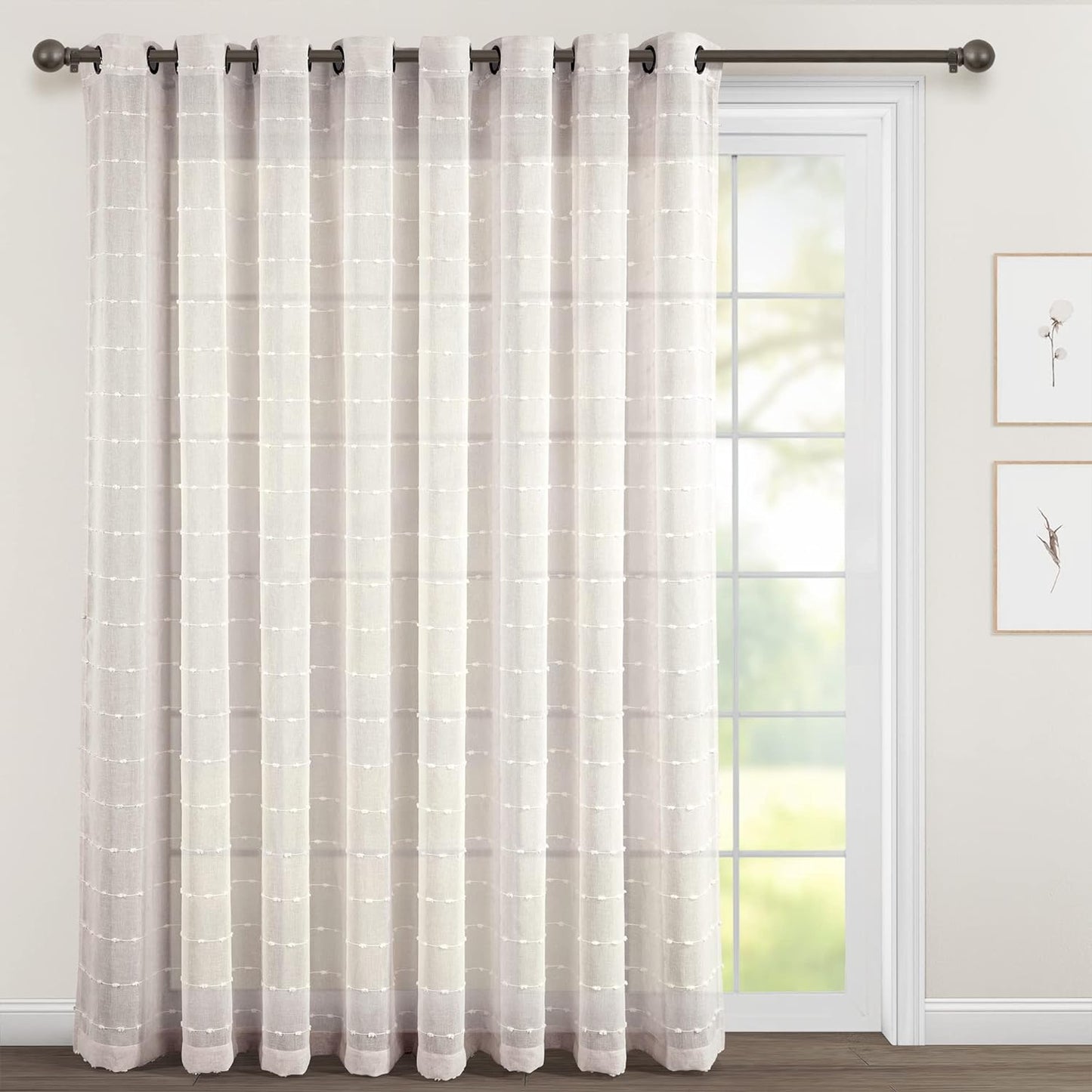 Lush Decor Farmhouse Textured Grommet Sheer Window Curtain Panel Pair, 38"W X 95"L, Gray  Triangle Home Fashions Beige Single 115"W X 84"L